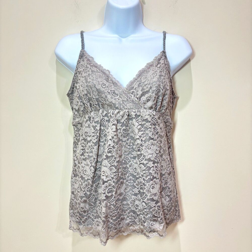 Vintage Y2K Gray Lace Babydoll Cami Women M Coquette Dainty Fairy Romantic NWT